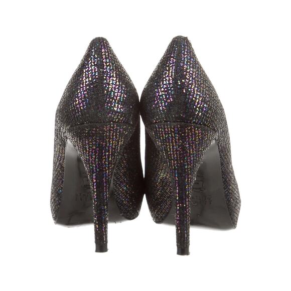 Stuart Weitzman Evebaton Glitter Peep-Toe Pumps - 7.5 - Black - Picture 4 of 5